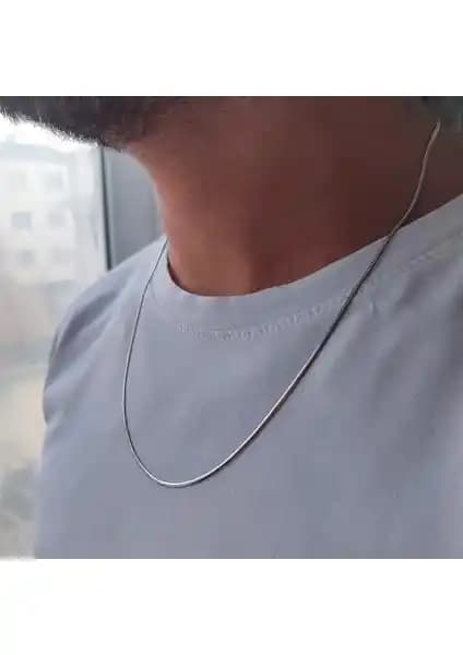 The Steel Paslanmaz Çelik İtalyan Yılan Gümüş Zincir Kolye – 60 cm Uzunluk Şık Dayanıklı