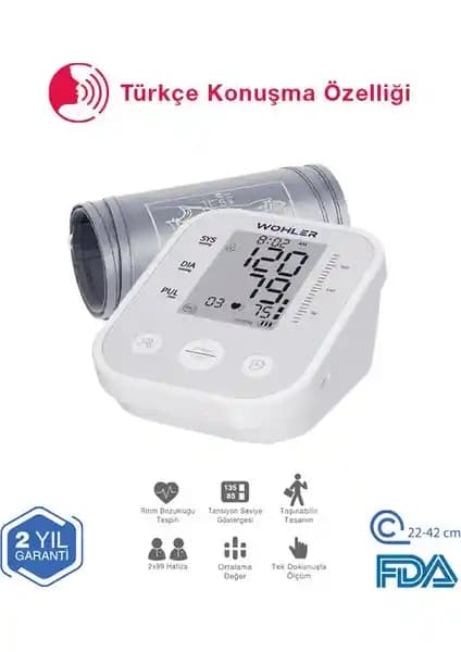 Wohler Konuşan Üst Koldan Dijital Tansiyon Aleti: Sesli Geri Bildirimli ve USB Güç Kaynağı