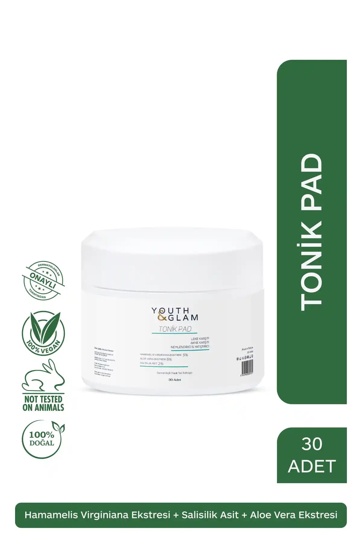 YOUTH&GLAM Tonik Pad: Günlük Nemlendirici Yatıştırıcı ve Akne Karşıtı Cilt Bakım Ürünü
