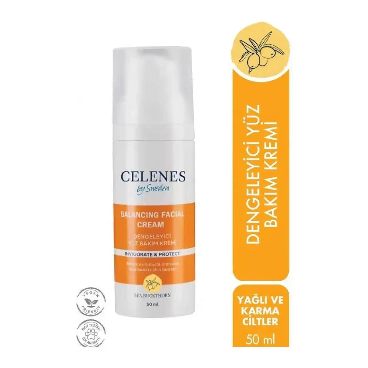 Celenes Sea Buckthorn Dengeleyici Yüz Bakım Kremi Yağlı ve Karma Ciltler İçin Doğal Çözüm
