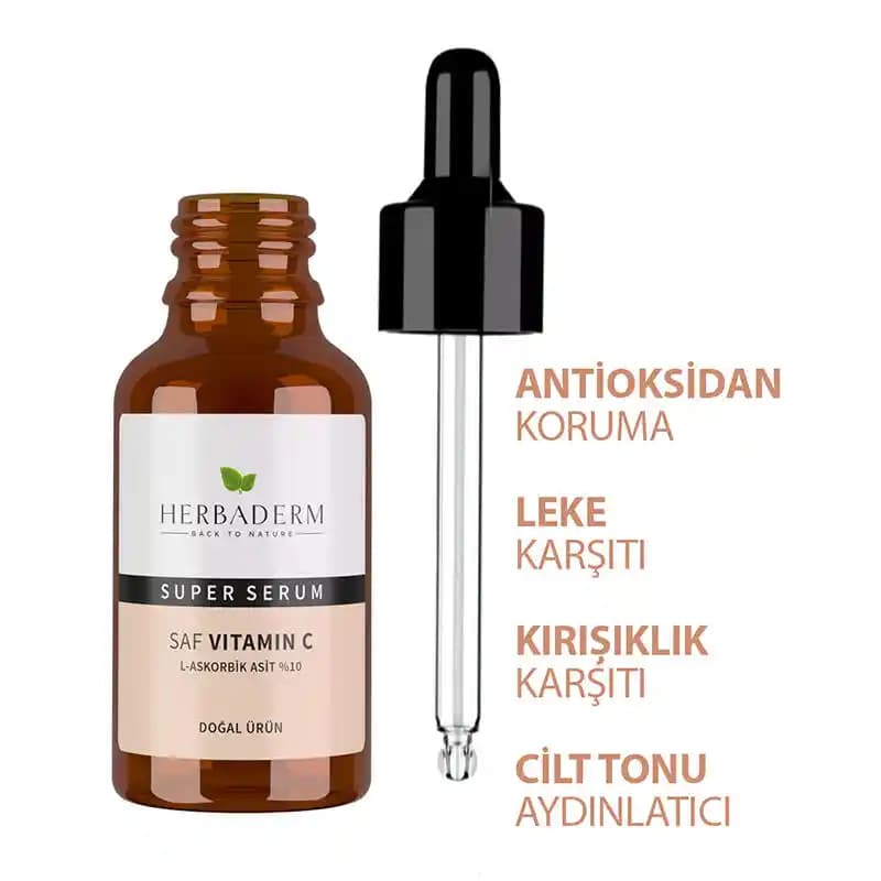 Herbaderm Saf C Vitamini Serumu ile cilt parlaklığını artırın ve yaşlanma belirtilerine karşı koruma sağlayın
