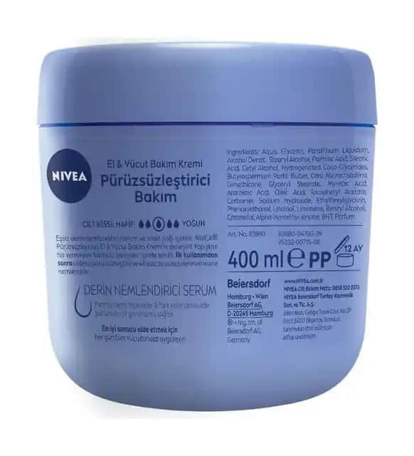 Nivea Pürüzsüzleştirici El ve Vücut Bakım Kremi 400 ml ile sağlıklı cilt bakımı
