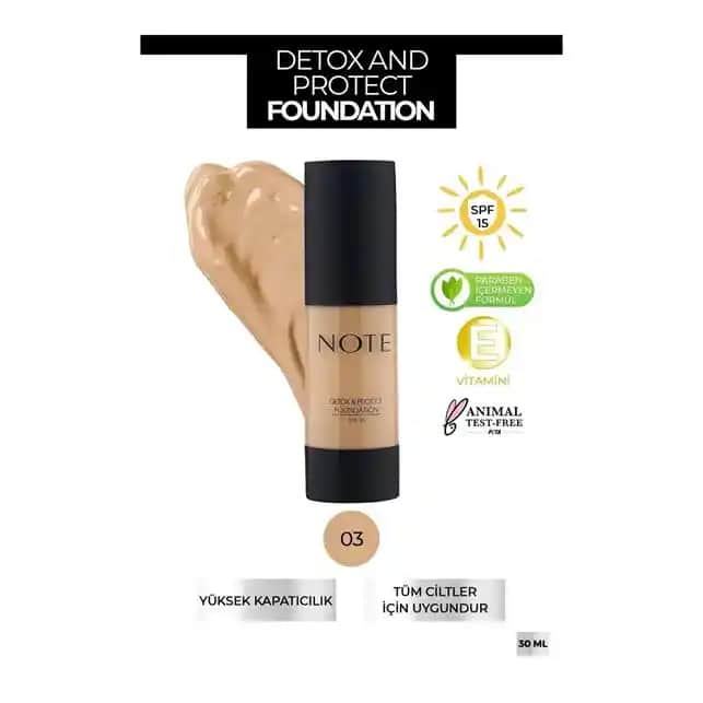 Note Detox ve Protect Fondöten 03: Cilt Sağlığını Koruyan Makyaj Ürünü