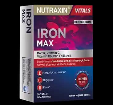Nutraxin Iron Max ile sağlıklı kan yapısı ve enerji seviyelerini destekleyen demir takviyesi