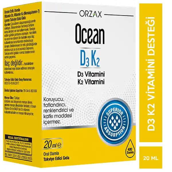 Orzax D3K2 Damla: Vitamin D3 ve K2 ile Kemik, Cilt ve Bağışıklık Güçlendirme