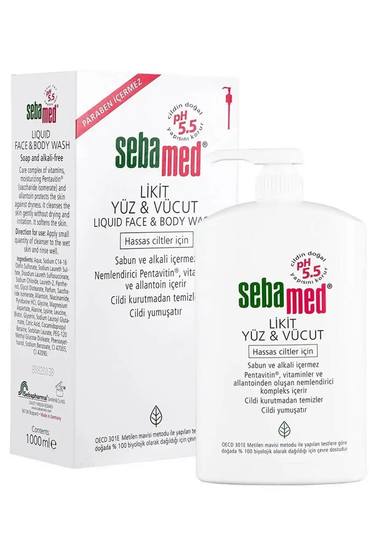 Sebamed Likid Yüz ve Vücut Temizleme Jeli 1000 ml Hassas ve Kuru Ciltler İçin Güvenilir Temizlik Çözümü