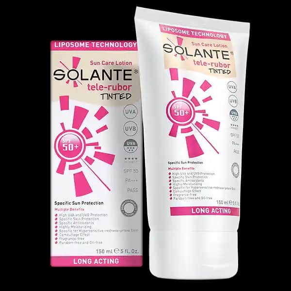 Hassas Ciltler İçin Solante Tele-Rubor Tinted SPF 50+ Güneş Koruyucu Losyonu