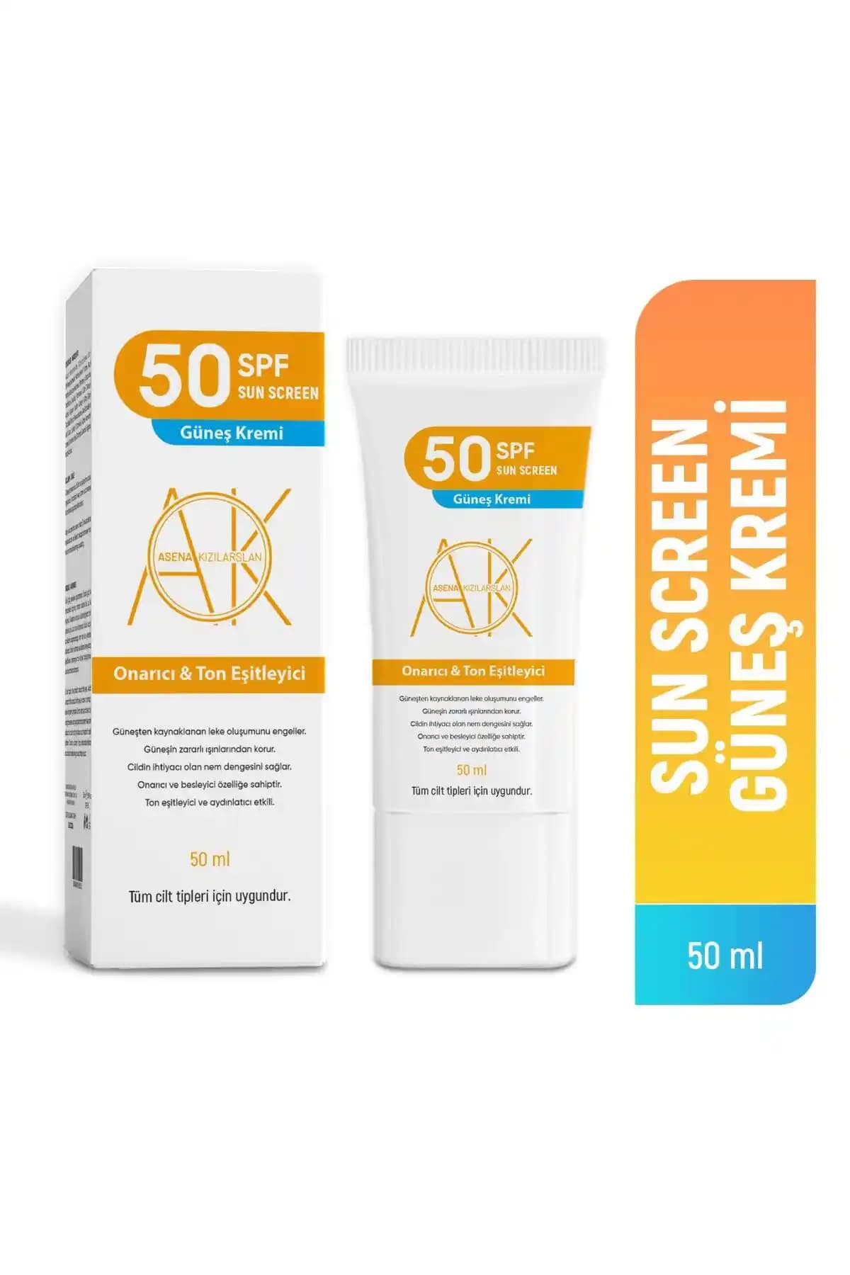 Asena Kızılarslan Onarıcı Aydınlatıcı ve Ton Eşitleyici SPF 50 Güneş Kremi 50 ml