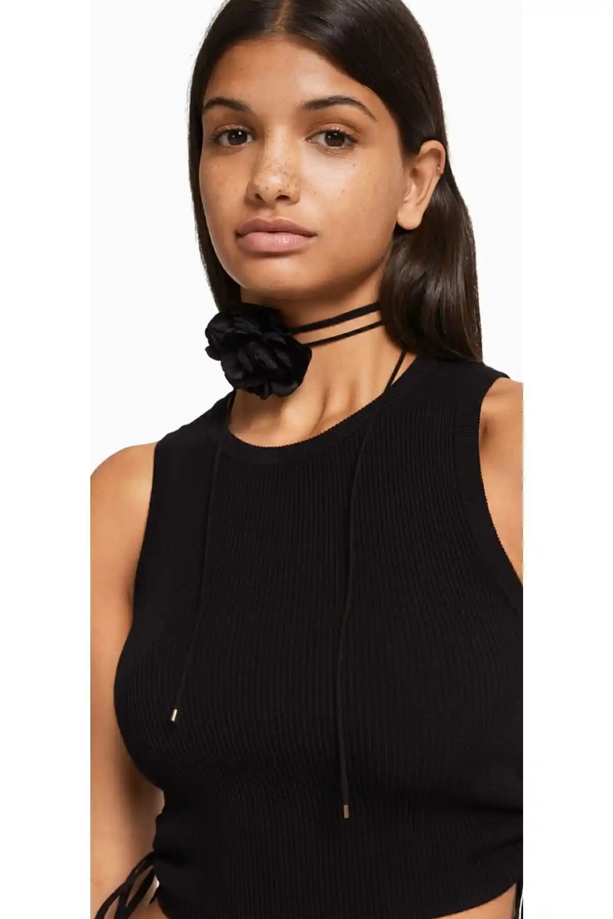 Atelier by Ece Gül Siyah Saten Detay Boyun Aksesuarı Choker Kolye