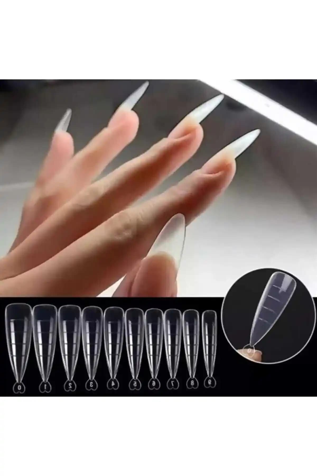 BİYUTREND 120'li Stiletto Protez Tırnak Seti: Şeffaf Poly Jel Uyumlu ve Kolay Uygulama