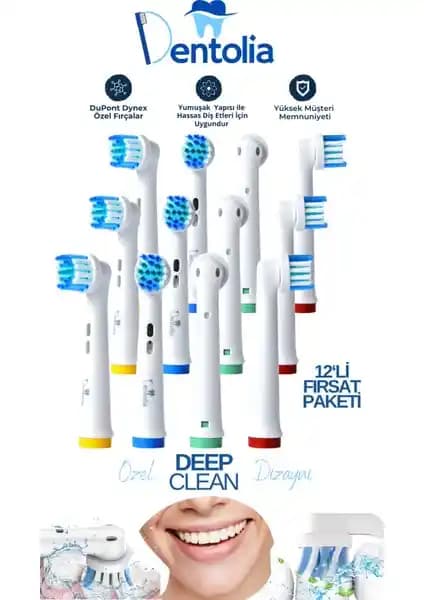 Dentolia Oral-B ve Braun Uyumlu 12'li Şarjlı Diş Fırçası Yedek Başlık Paketi