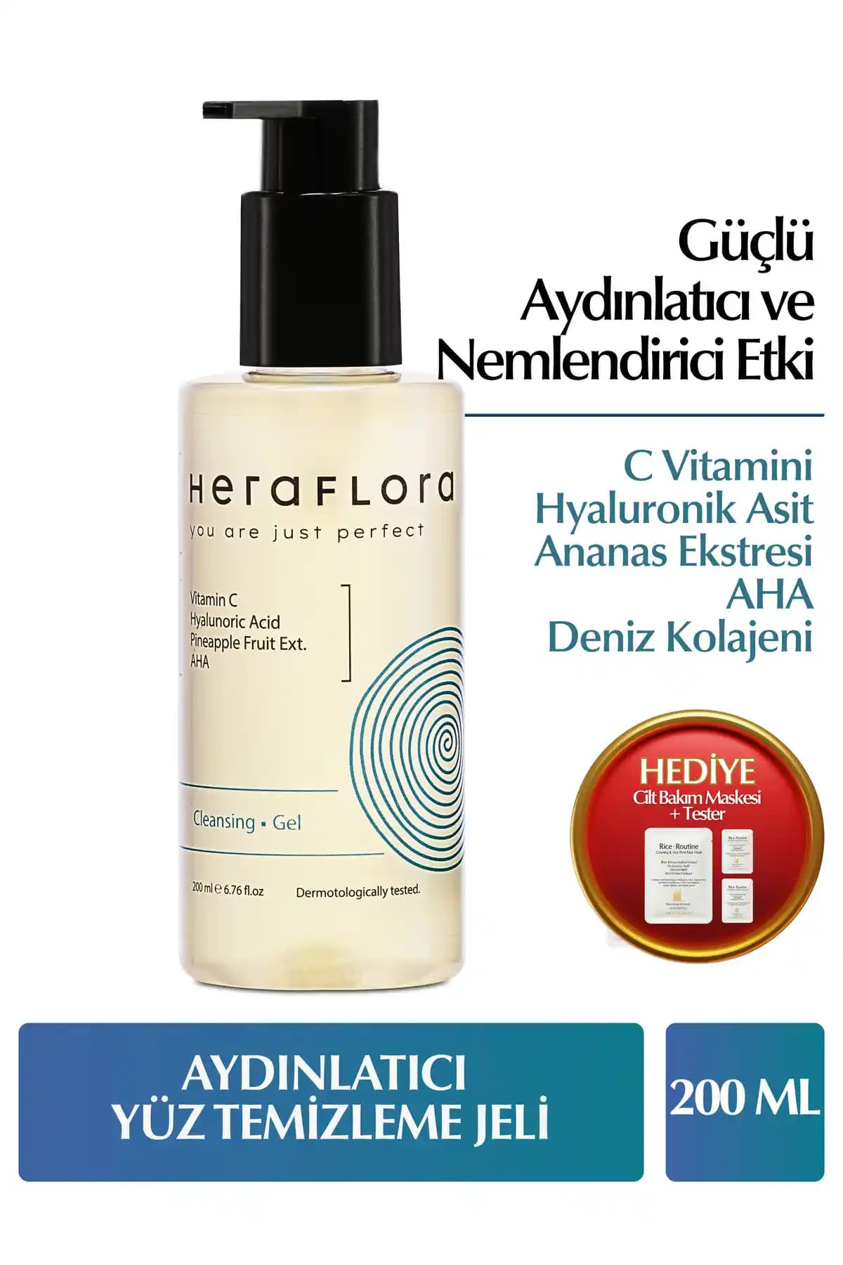 Heraflora Nemlendirici, Aydınlatıcı ve Arındırıcı Yüz Temizleyici Jel 200 ml - Tüm Cilt Tipleri İçin