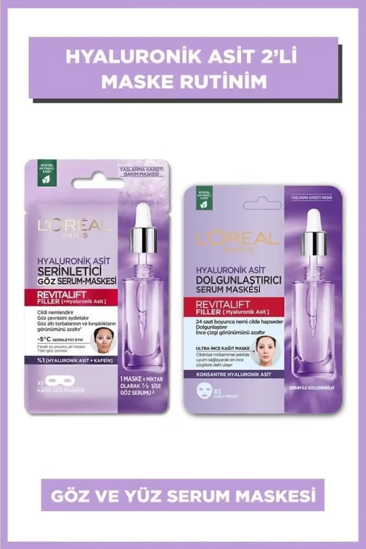 L'Oreal Paris Revitalift Filler Serum Maske ve Serinletici Göz Serum-maskesi Seti ile Cilt Bakımı