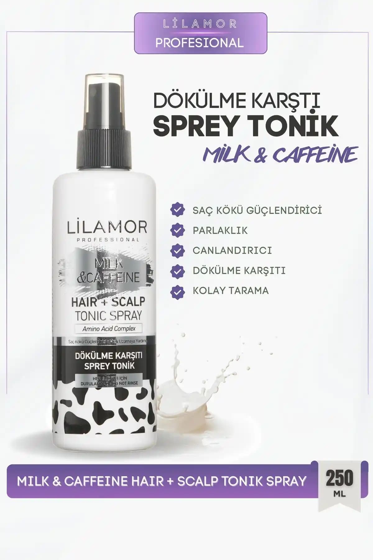 Lilamor Professional Milk & Kafein Dökülme Karşıtı Saç Toniği 250ml - Hızlı Uzama ve Hacim