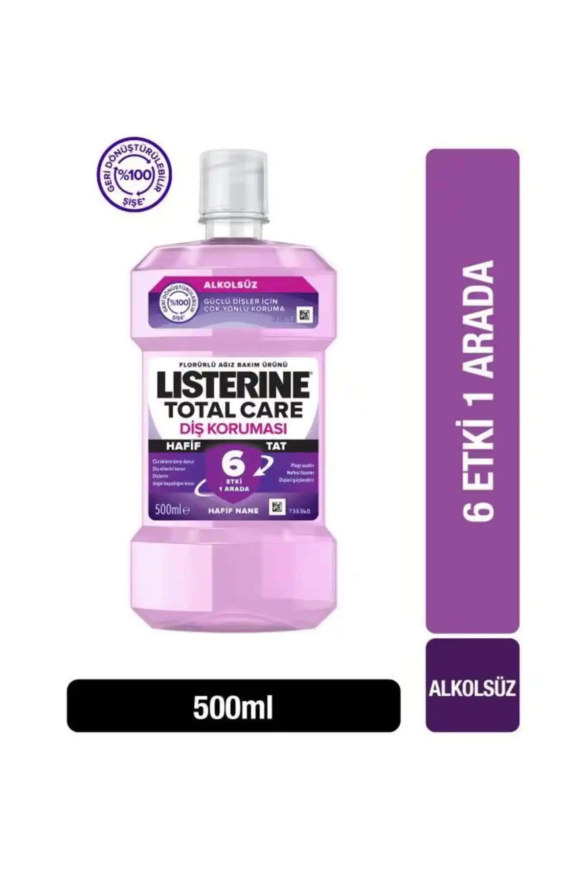 Listerine Total Care Hafif Tat Alkolsüz Ağız Bakım Suyu 500ml ile Hassas Ağız Sağlığı