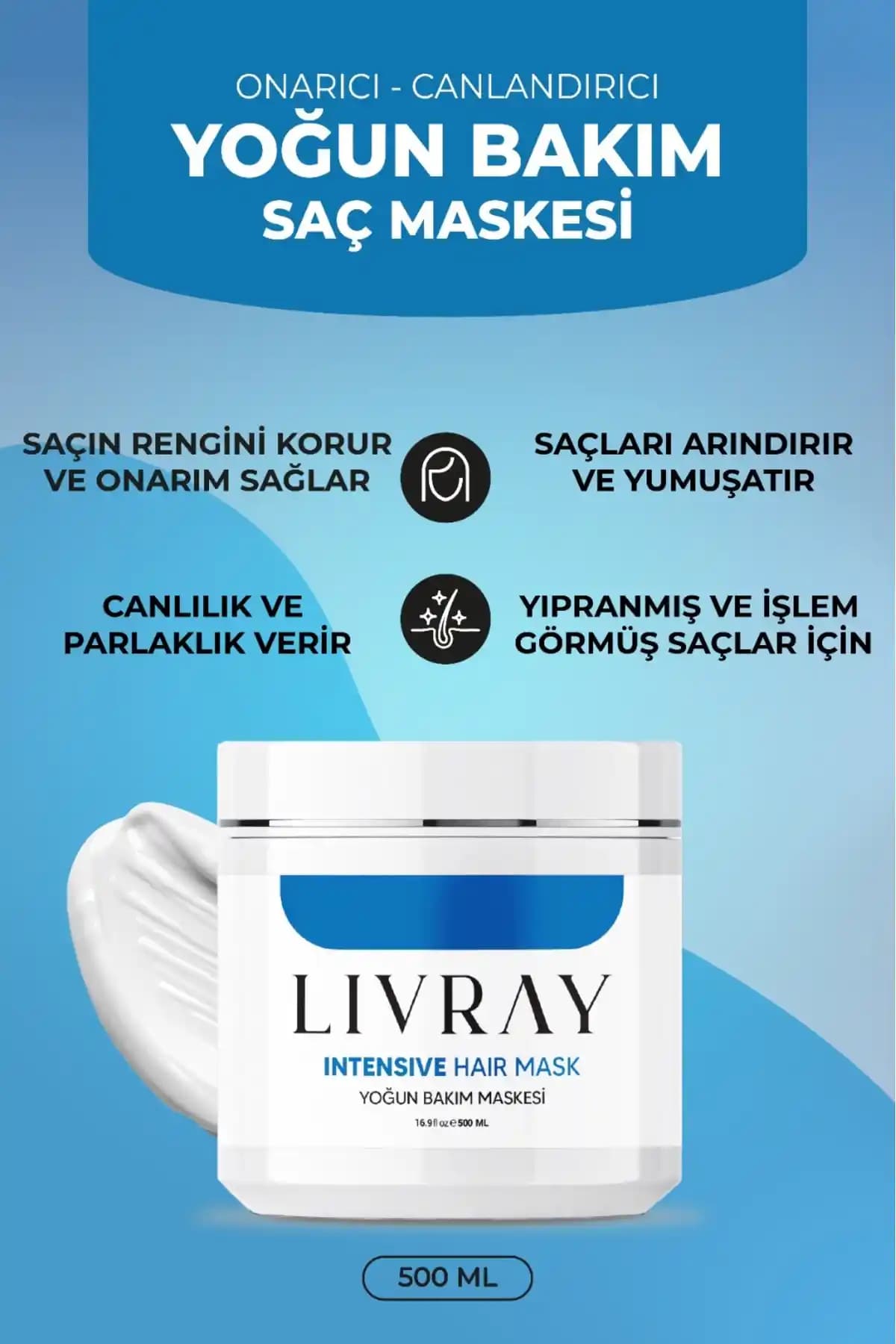 Livray Yoğun Onarıcı Saç Maskesi 500 ml - Yıpranmış ve İşlem Görmüş Saçlar İçin
