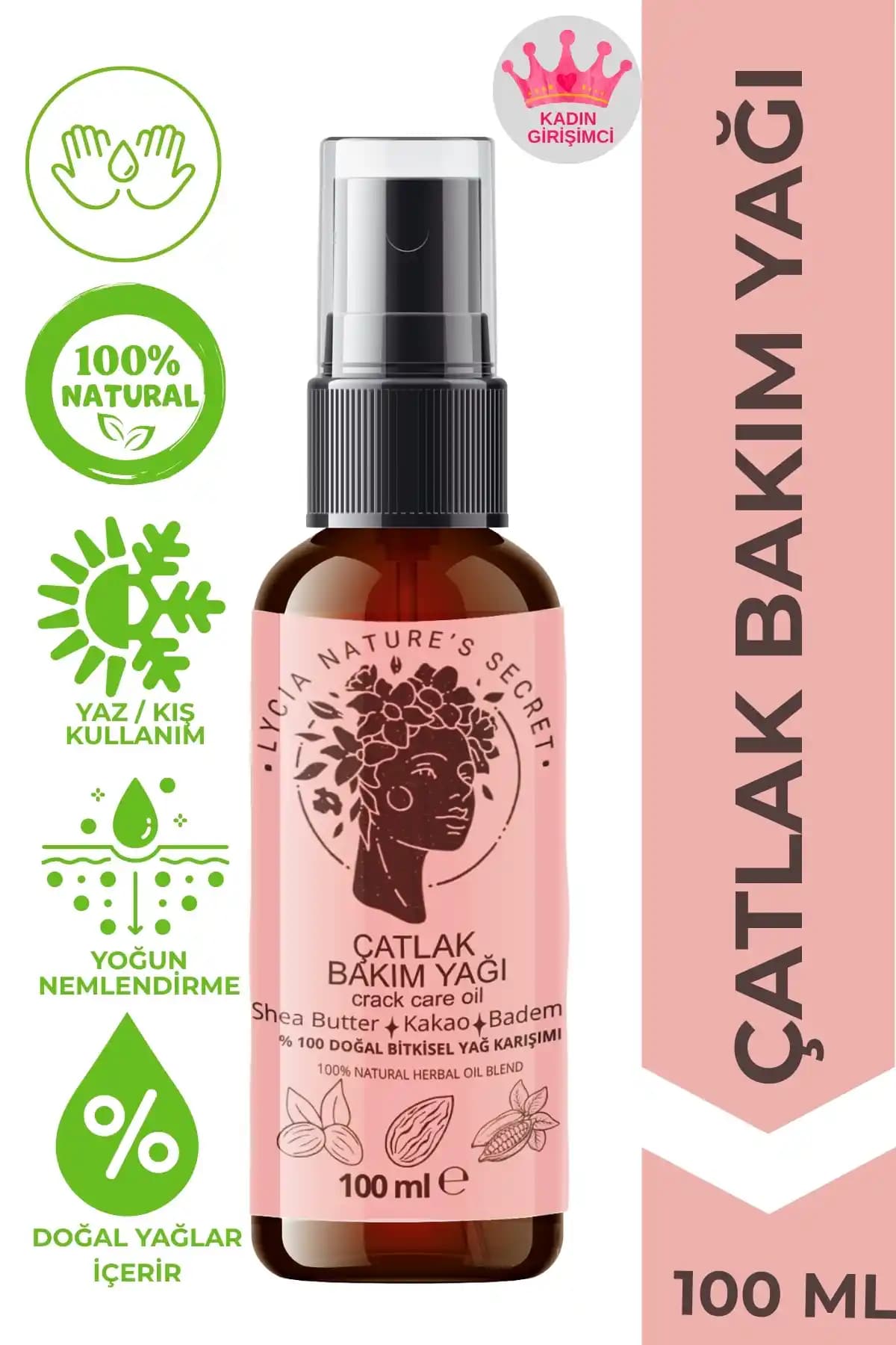 LYCIA Nature's Secret Doğal Çatlak Bakım Yağı ile Cilt Nemlendirme ve Onarım