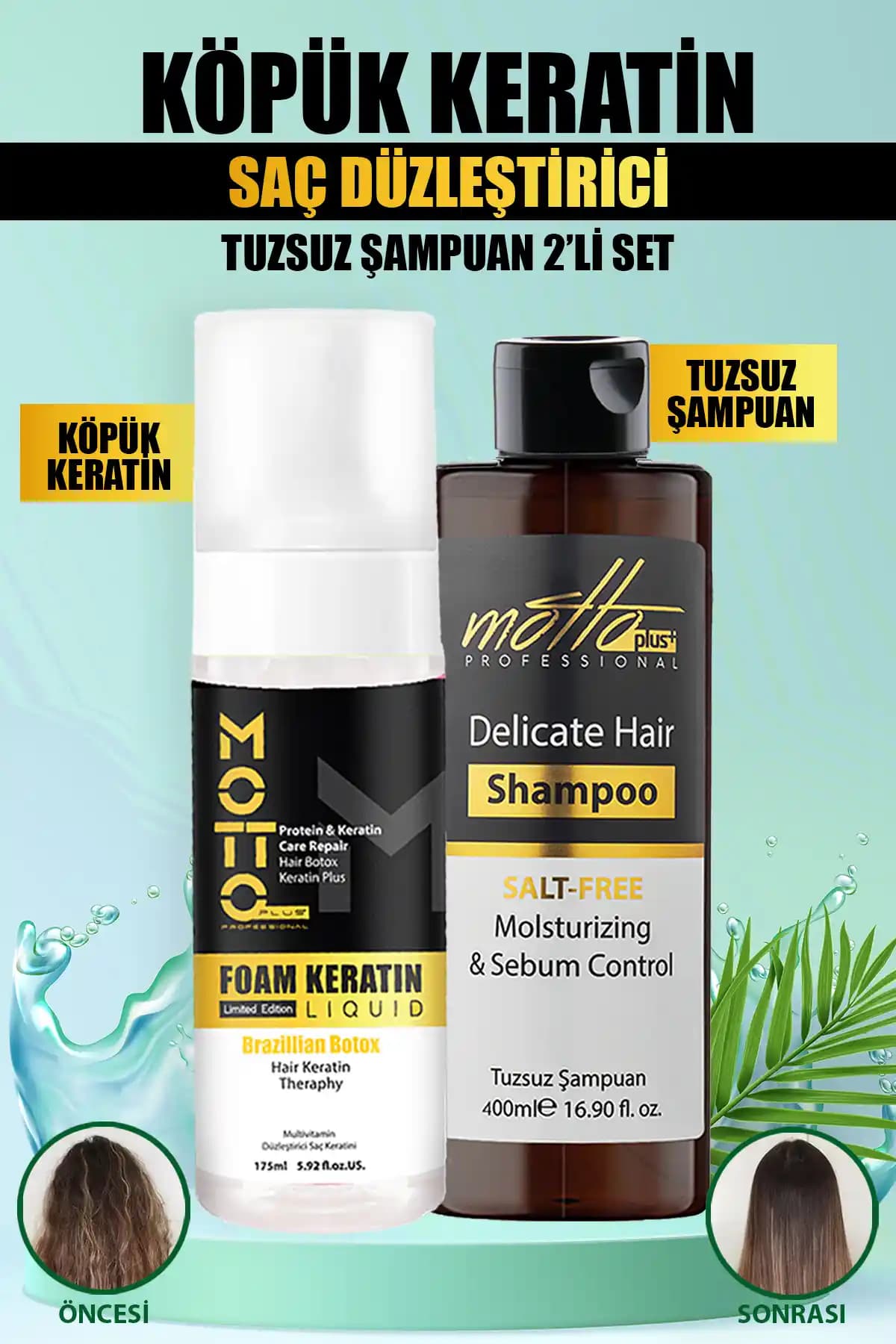 Motto Plus Professional Düzleştirici Köpük Keratin Botoks ve Tuzsuz Şampuan 2'li Saç Bakım Seti Özellikleri