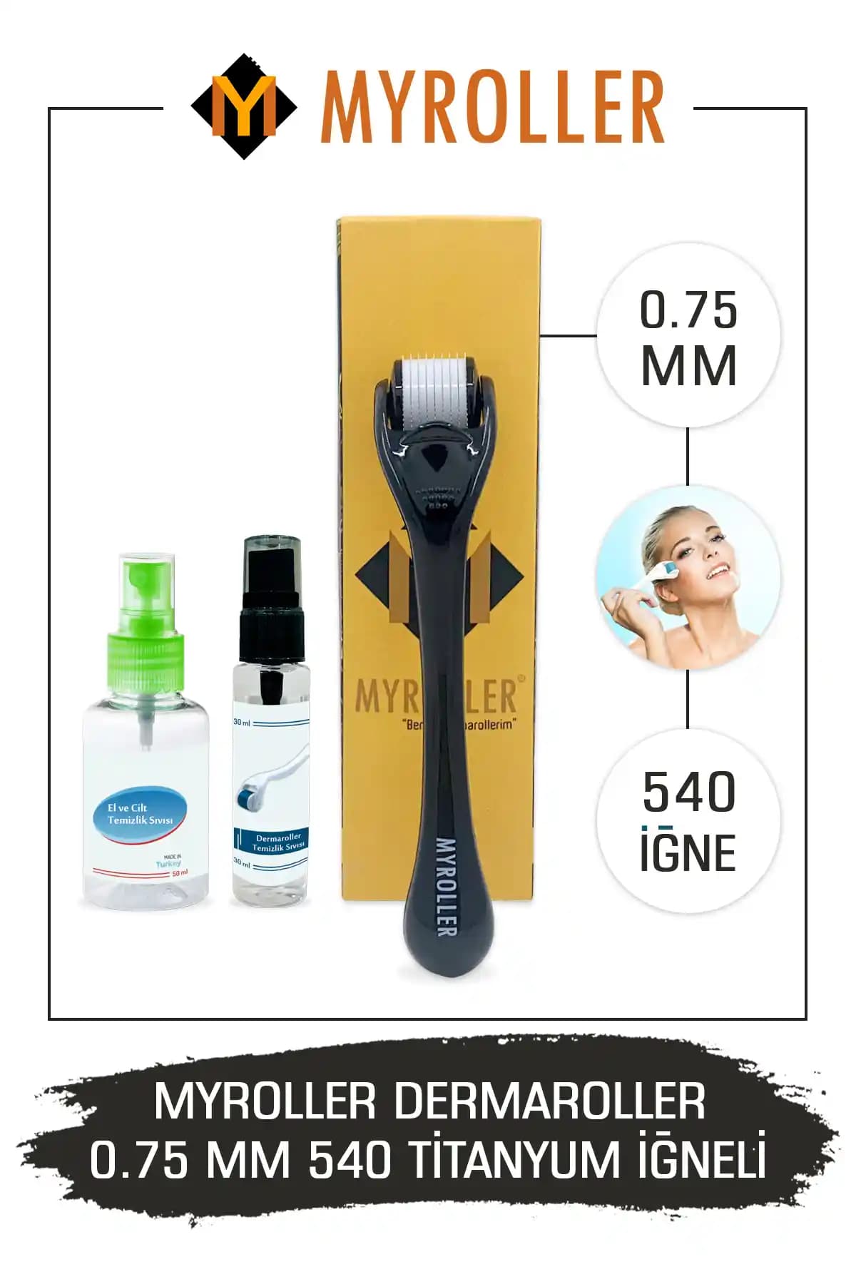 Myroller Dermaroller 0.75mm Titanyum 540 İğneli Cilt ve Saç Bakım Cihazı