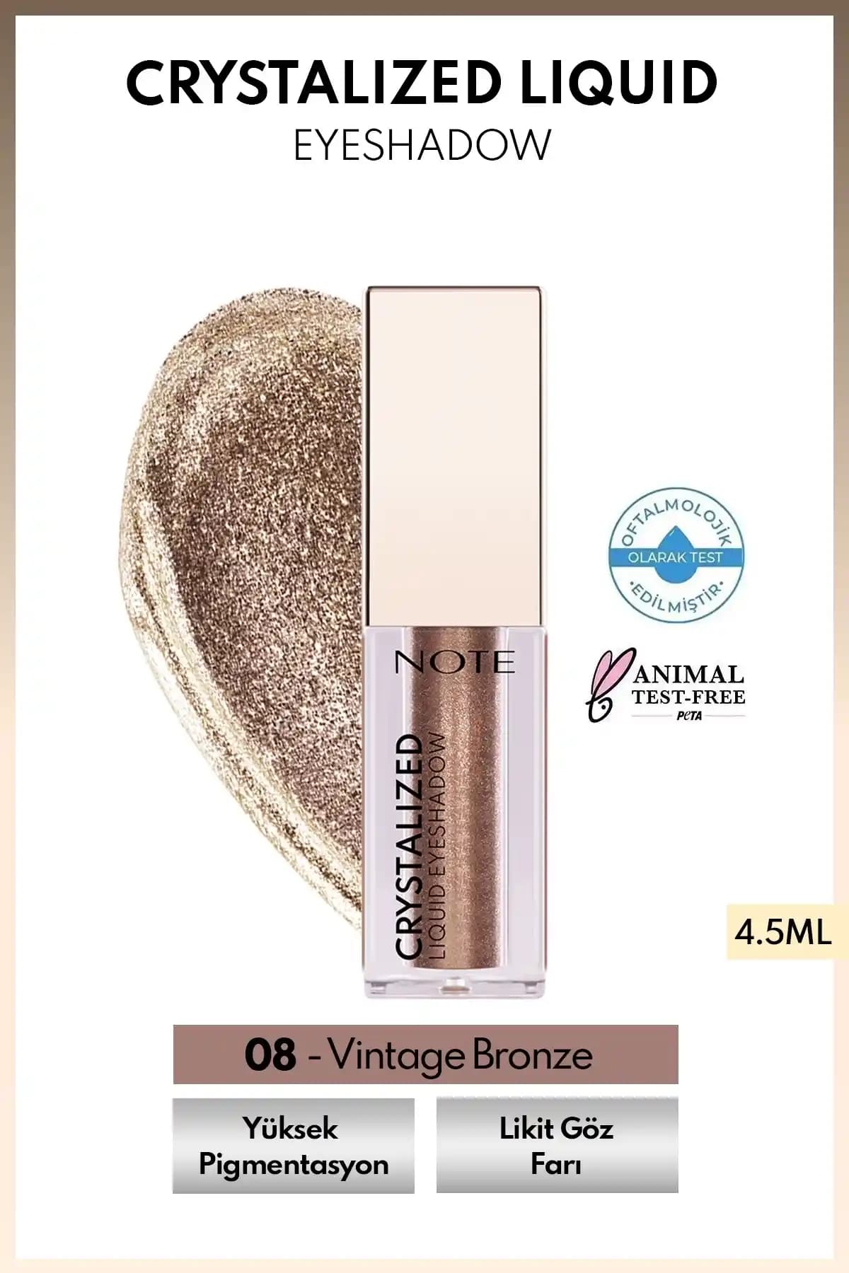 Note Cosmetics Crystalized Liquid Eyeshadow 08 Vintage Bronze Metalik Likit Göz Farı