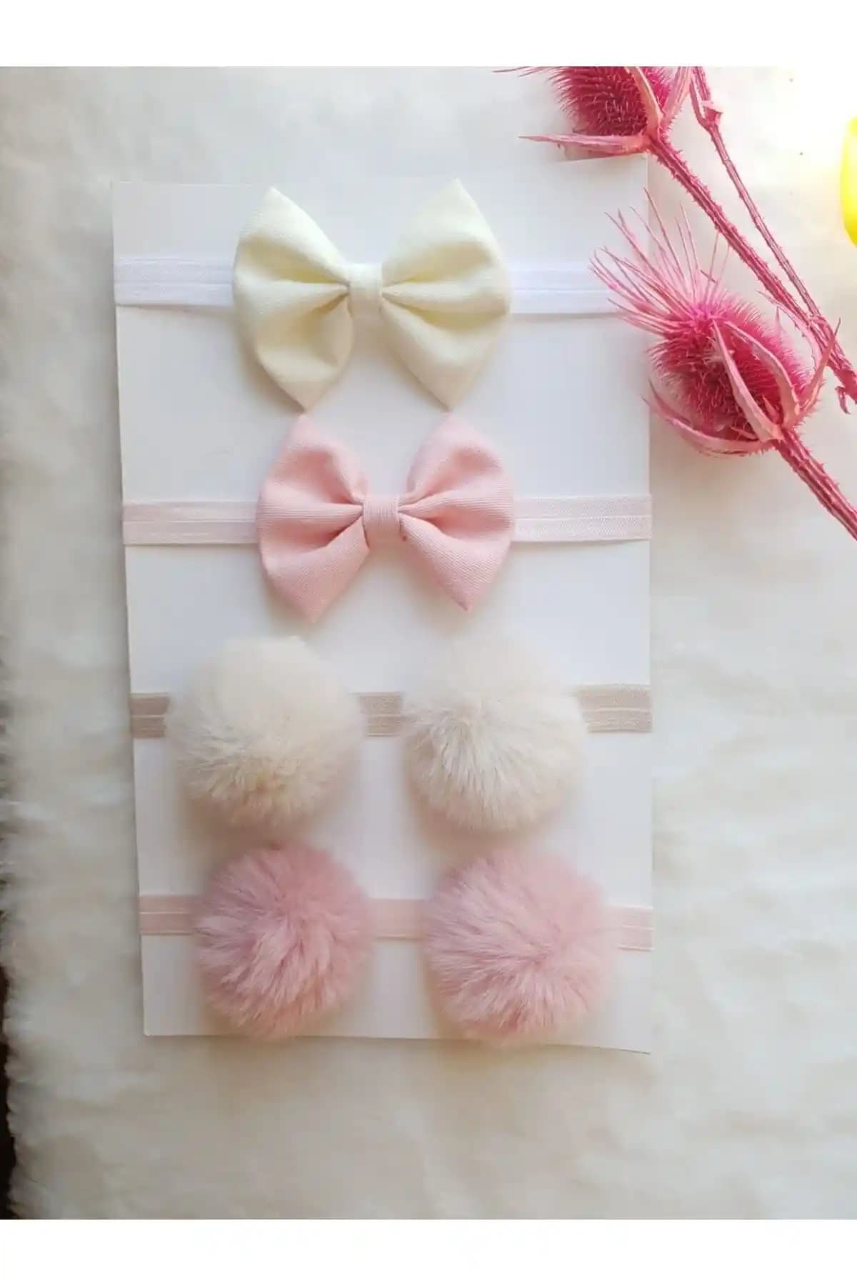 OKYANUS STORE 4'lü Fiyonk ve Ponpon Bebek Bandana Seti - Şıklık ve Konfor