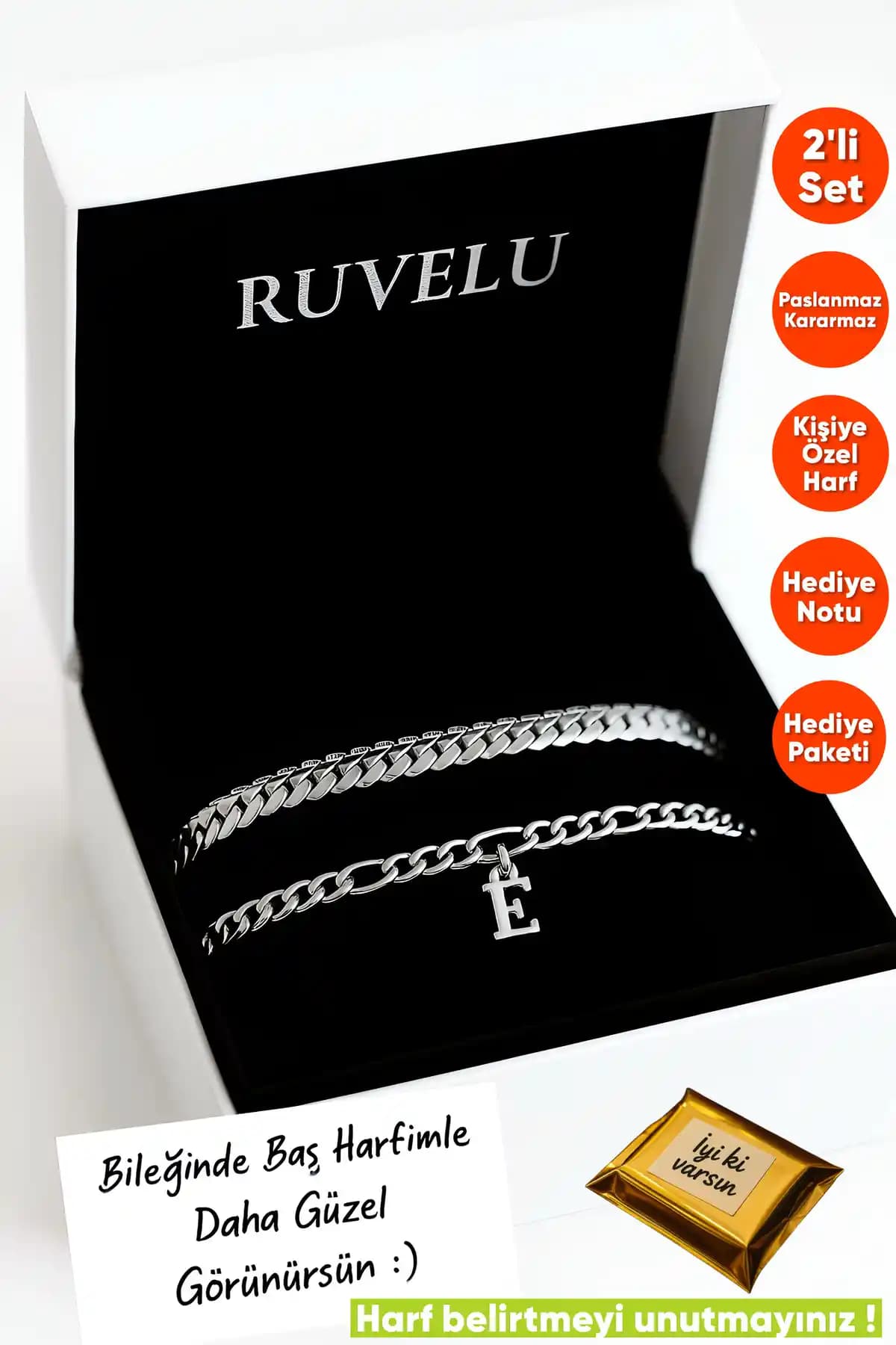 Ruvelu 2'li Harfli Paslanmaz Çelik Bileklik Seti ile Şıklık ve Kişiselleştirme