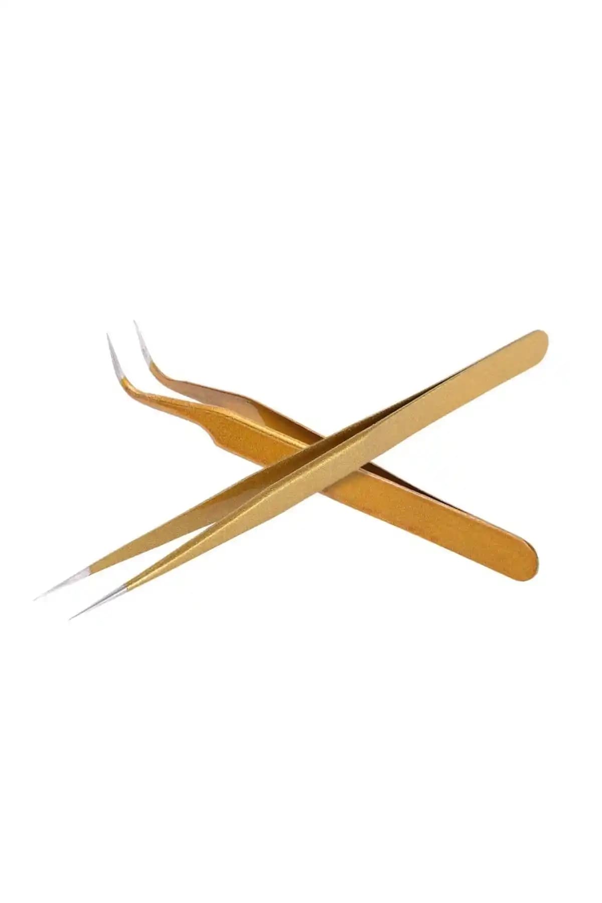 SİNKA Profesyonel İpek Kirpik ve Epilasyon Cımbızı Seti - Düz ve Kavisli Altın Kaplama