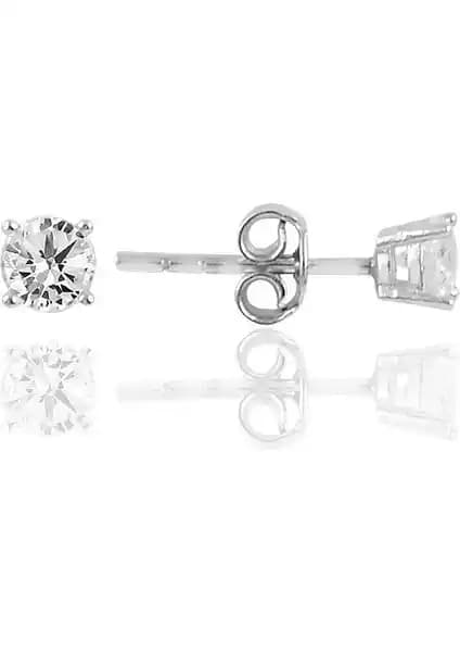 Söğütlü Silver 925 Ayar Gümüş Tek Taş Küpe Pırlanta Montürlü Zirkon Taşlı