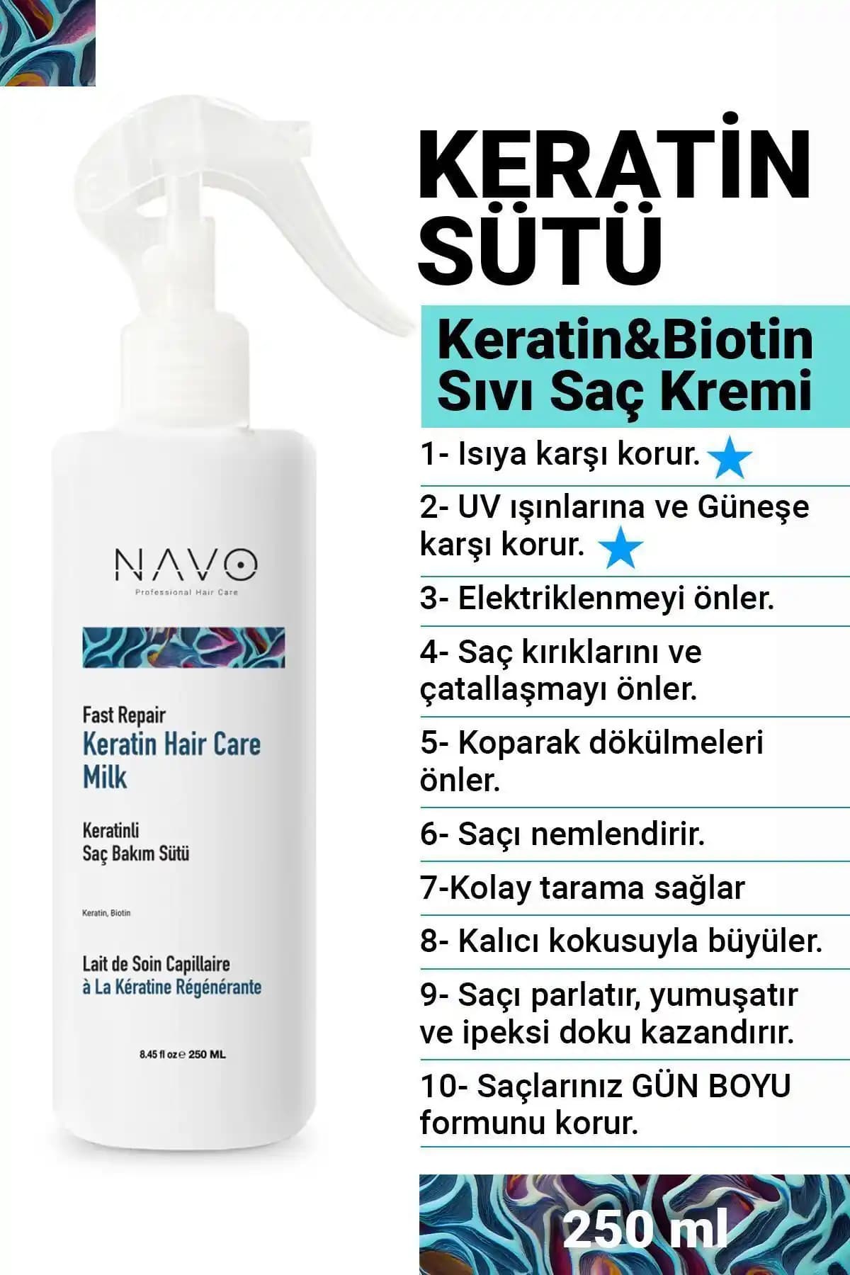 Navo Professional Hair Care Keratin Biotin Saç Bakım Sütü Dökülme Önleyici ve Onarıcı 250ml
