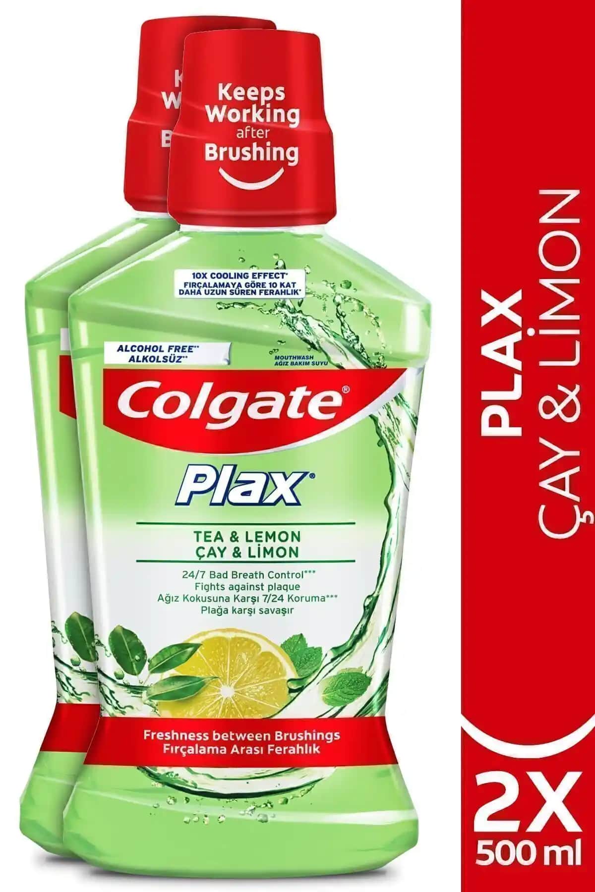 Colgate Plax Çay ve Limon Ağız Bakım Suyu 500 ml Alkol İçermeyen Ferahlatıcı Gargaralar
