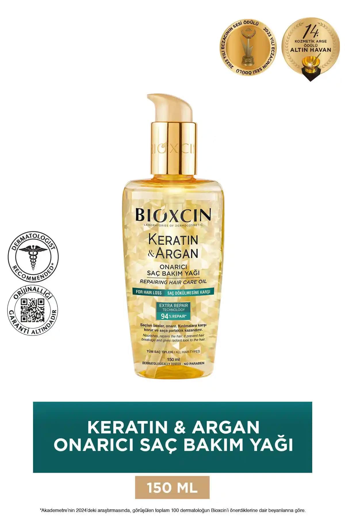 Bioxcin Keratin Argan Saç Bakım Yağı Yıpranmış ve Hassas Saçlar İçin Güçlendirici Çözüm