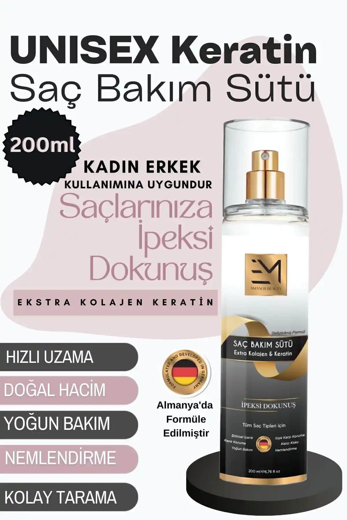 EM AMANOS BEAUTY Unisex Saç Bakım Sütü: Doğal İçeriklerle Saçlara Güç ve Hacim Kazandırır