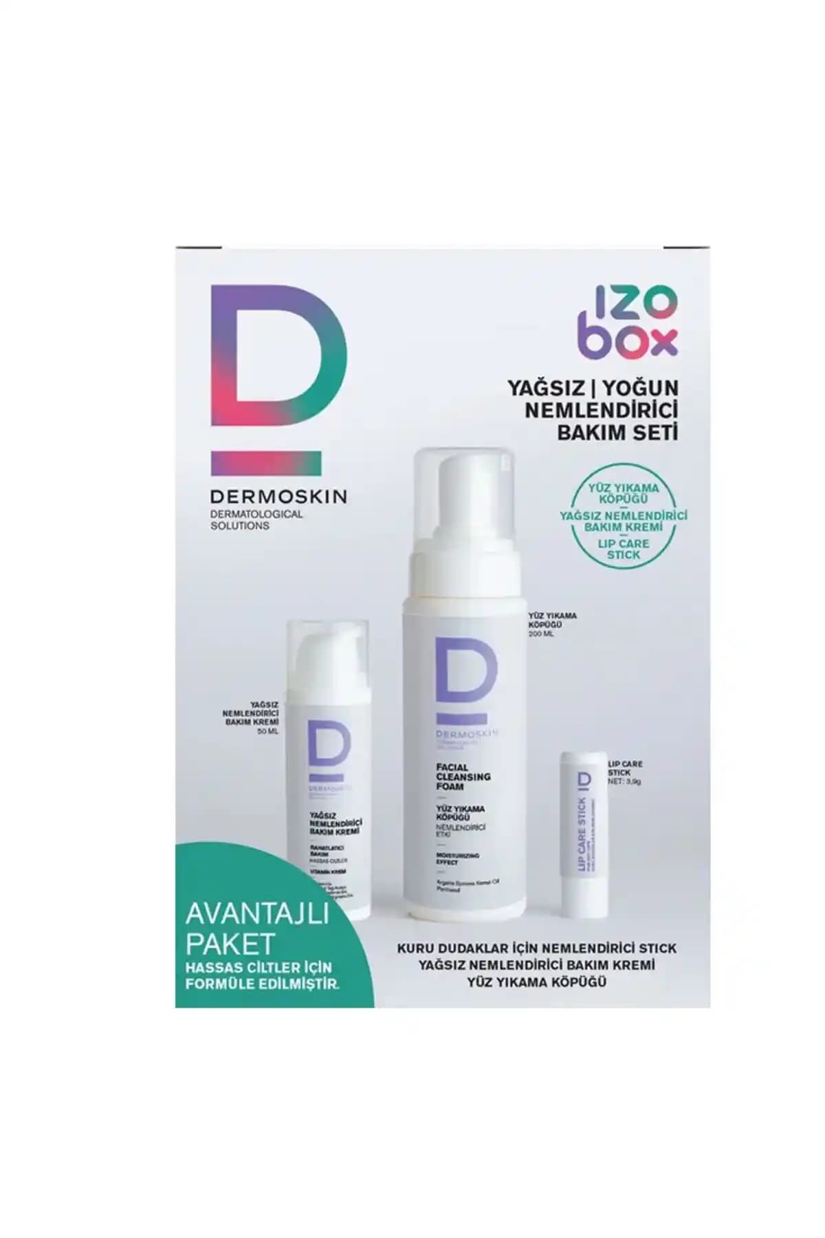 Dermoskin izobox cilt bakım seti: Temizlik, Nemlendirme ve Dudak Bakımı İçin Uygun