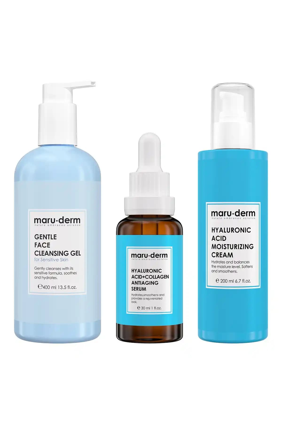 Maru.Derm 3'lü Cilt Bakım Seti Nemlendirme ve Canlandırma İçin Uygun
