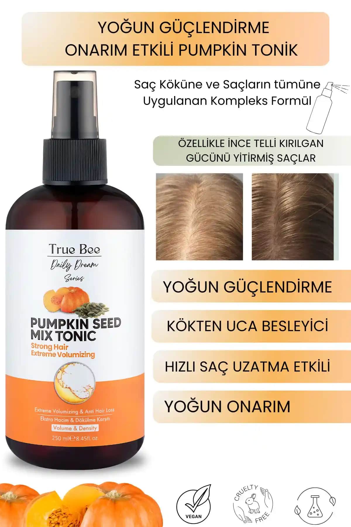 True Bee Günlük Rüya Serisi Pumpkin Tonik: Saç Güçlendirme ve Sağlıklı Büyüme İçin Etkili Çözüm