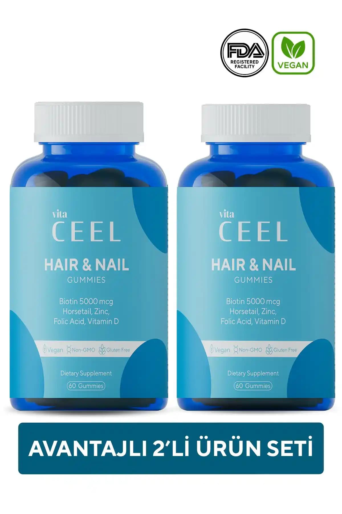 Vita Ceel 2'li Vegan Saç ve Tırnak Vitamini Sağlıklı ve Parlak Görünüm İçin Güçlü Bir Destek