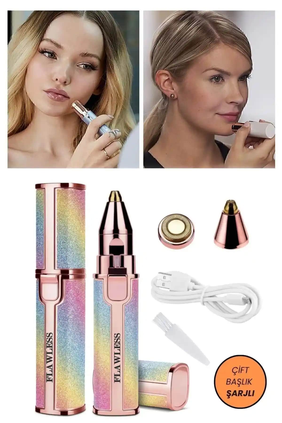 Flawless Çift Başlıklı Mini Cep Epilasyon Cihazı Yüz ve Çene Bölgesi için Etkili ve Kablosuz Kullanım