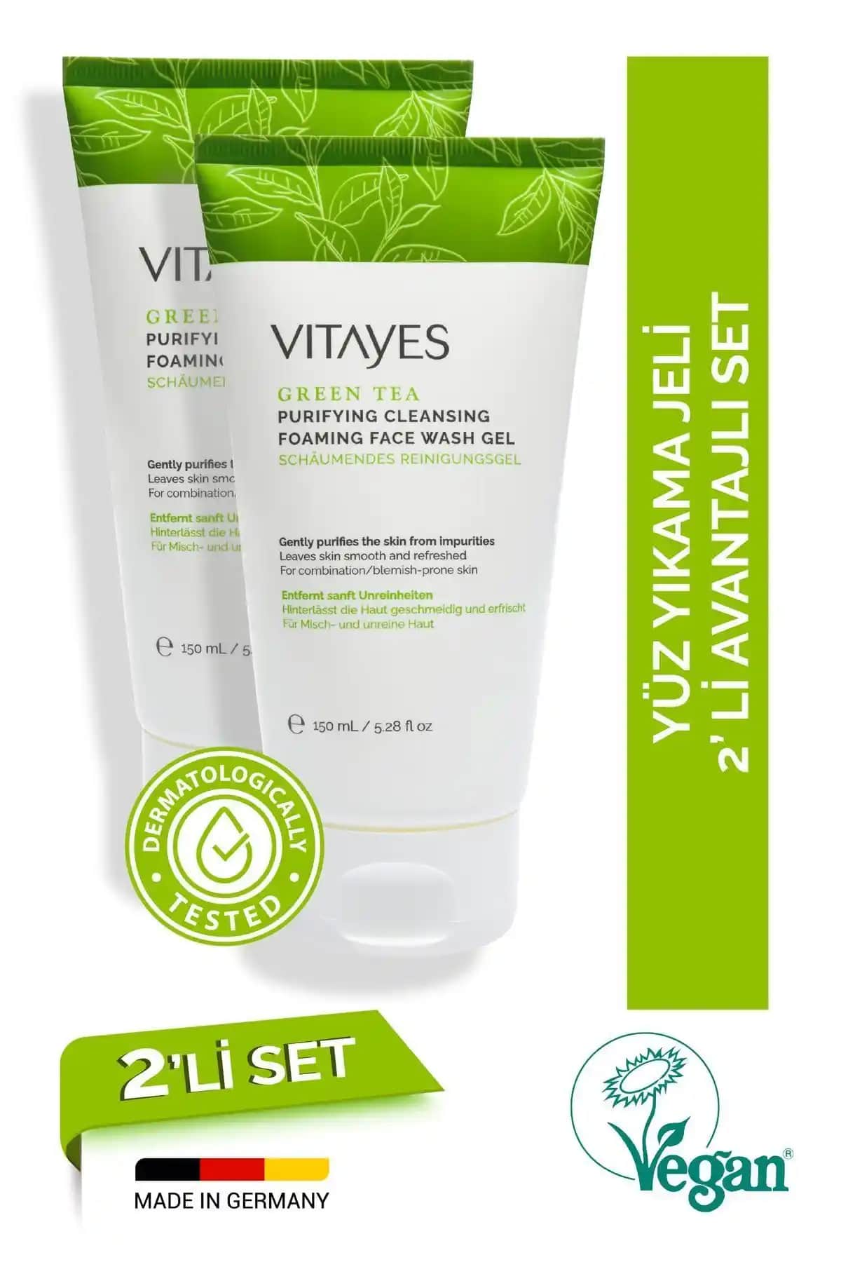 VITAYES Yeşil Çay Özlü Derin Temizleme Yüz Yıkama Jeli Akneye Yatkın Ciltler İçin