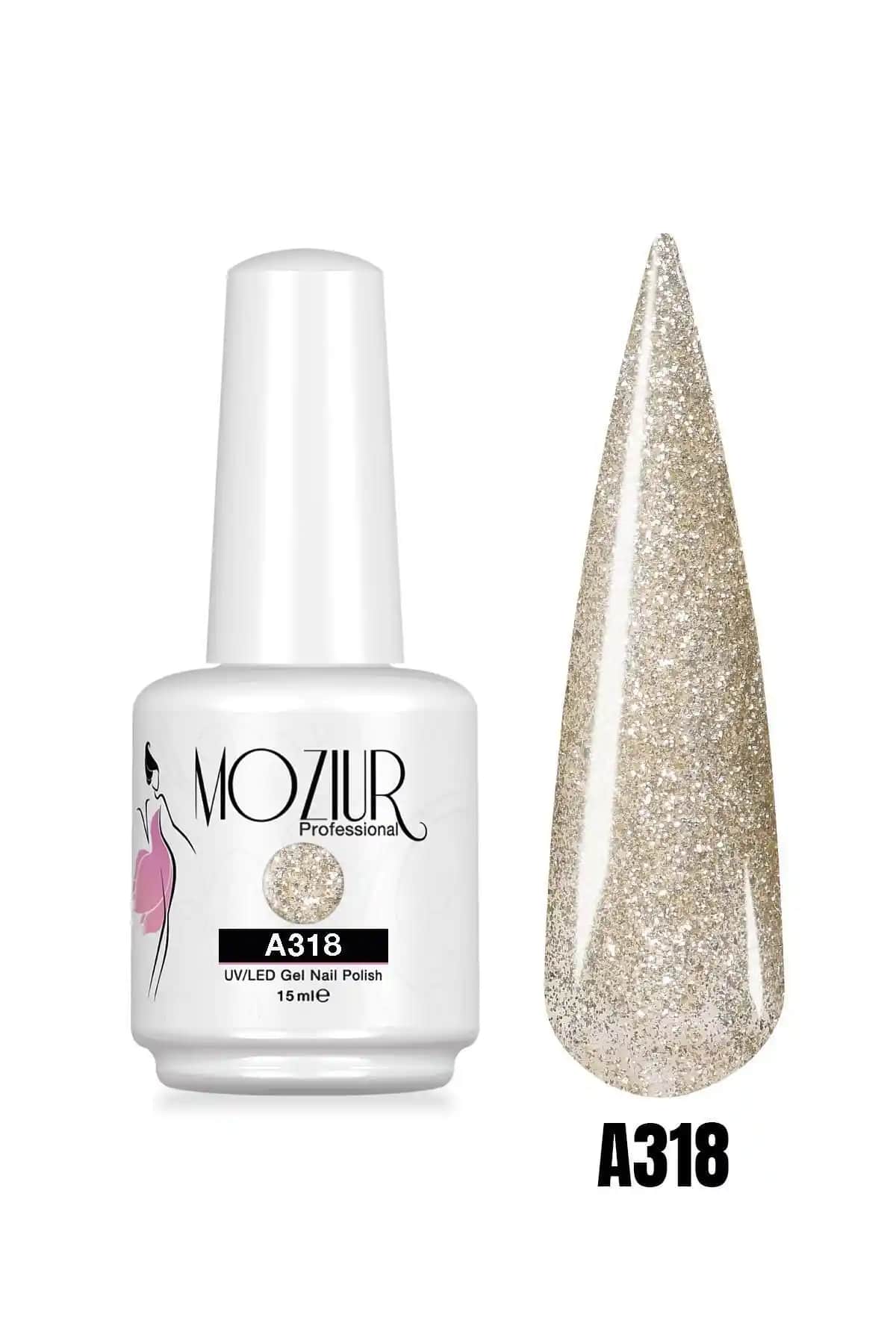 MOZIUR Kalıcı Oje UV Led A318 Simi Renk 15ml – Uzun Süre Dayanıklı ve Parlak Tırnaklar