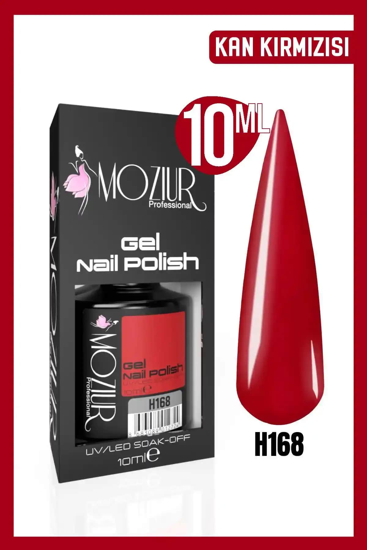MOZIUR Kalıcı UV Led Oje H168 Kırmızı 10ml - Uzun Ömürlü ve Parlak Sonuçlar