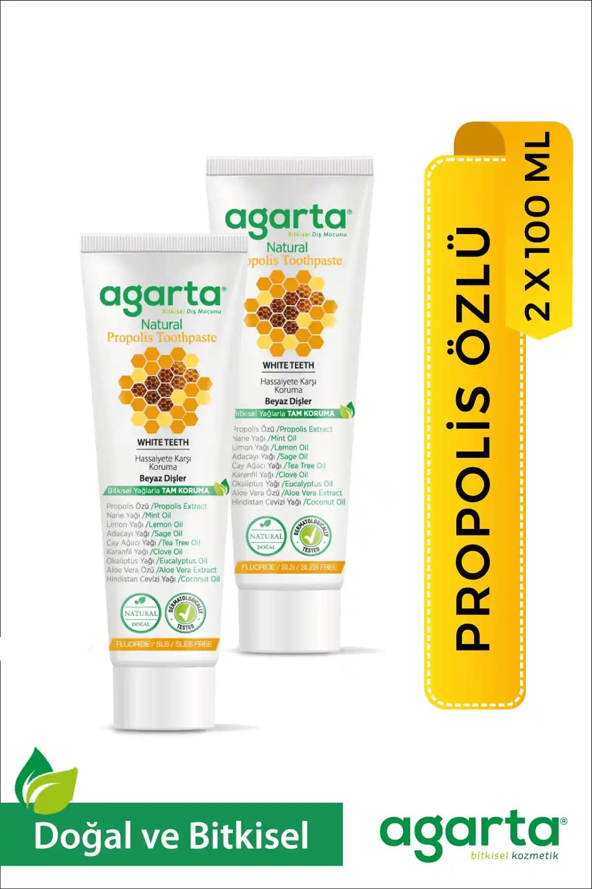 Agarta Doğal Propolis Florürsüz Beyazlatıcı Diş Macunu Seti Sağlıklı Ağız Bakımı İçin