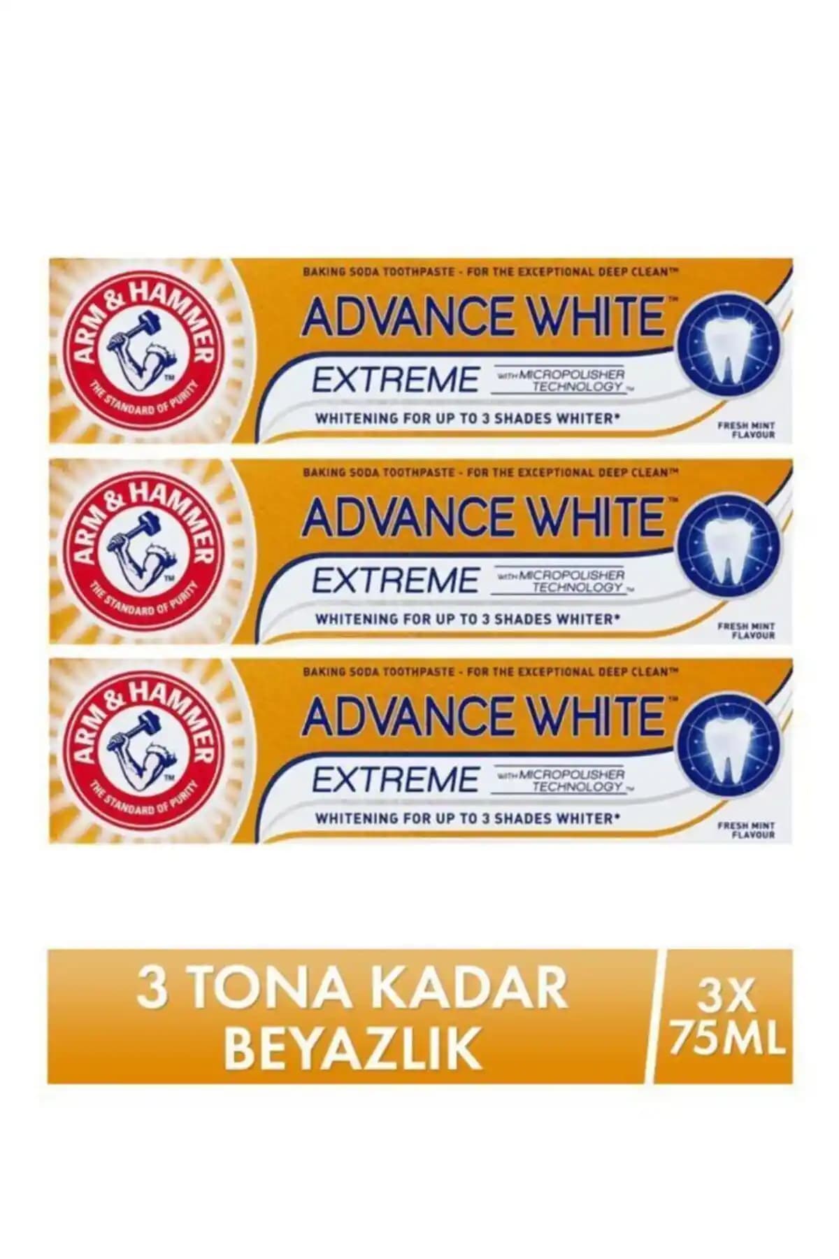 Arm & Hammer Advanced White 75 ml X 3 Beyazlatıcı Diş Macunu Güçlü ve Güvenilir Temizlik
