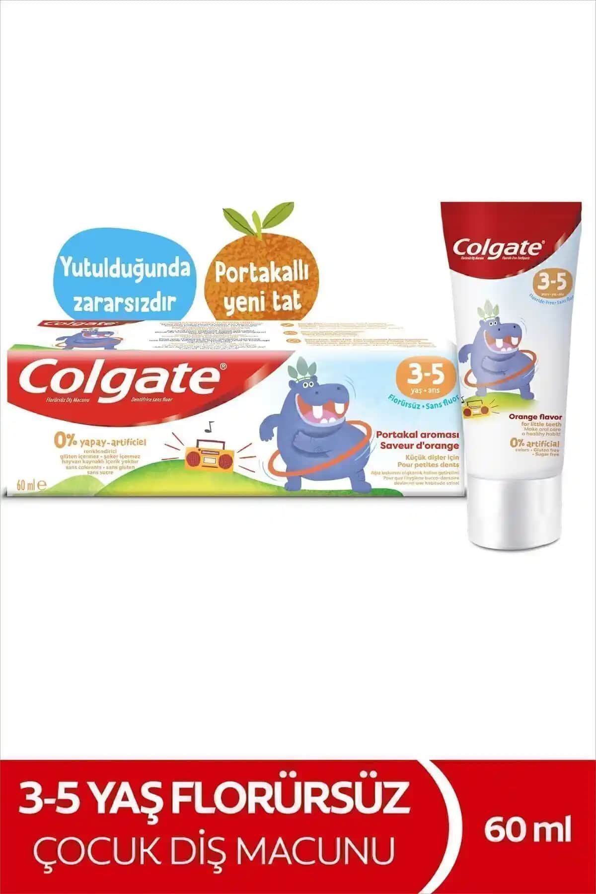 Colgate 3-5 Yaş Portakal Aromalı Florürsüz Çocuk Diş Macunu Güvenli ve Etkili Diş Bakım Ürünü