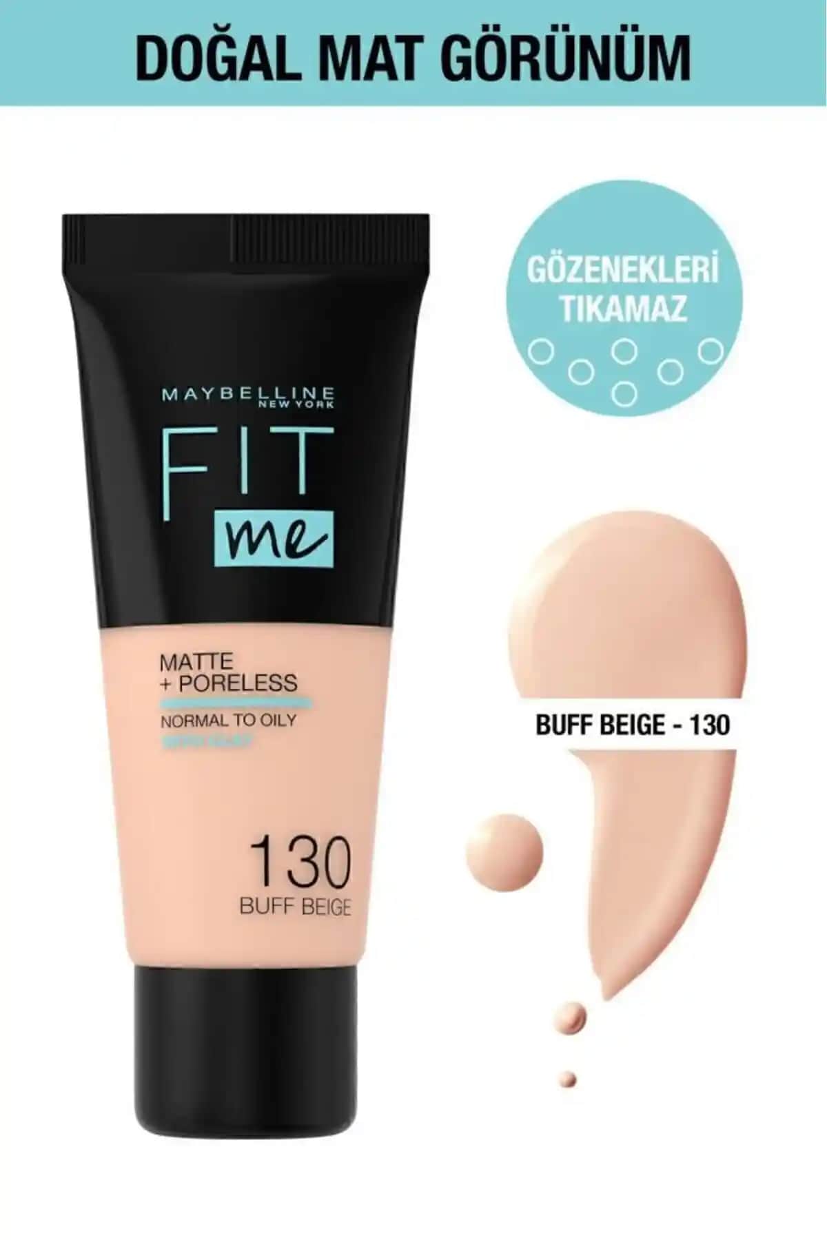 Maybelline Fit Me Matte Poreless Fondöten 130 Buff Beige - Doğal ve Kalıcı Mat Fondöten