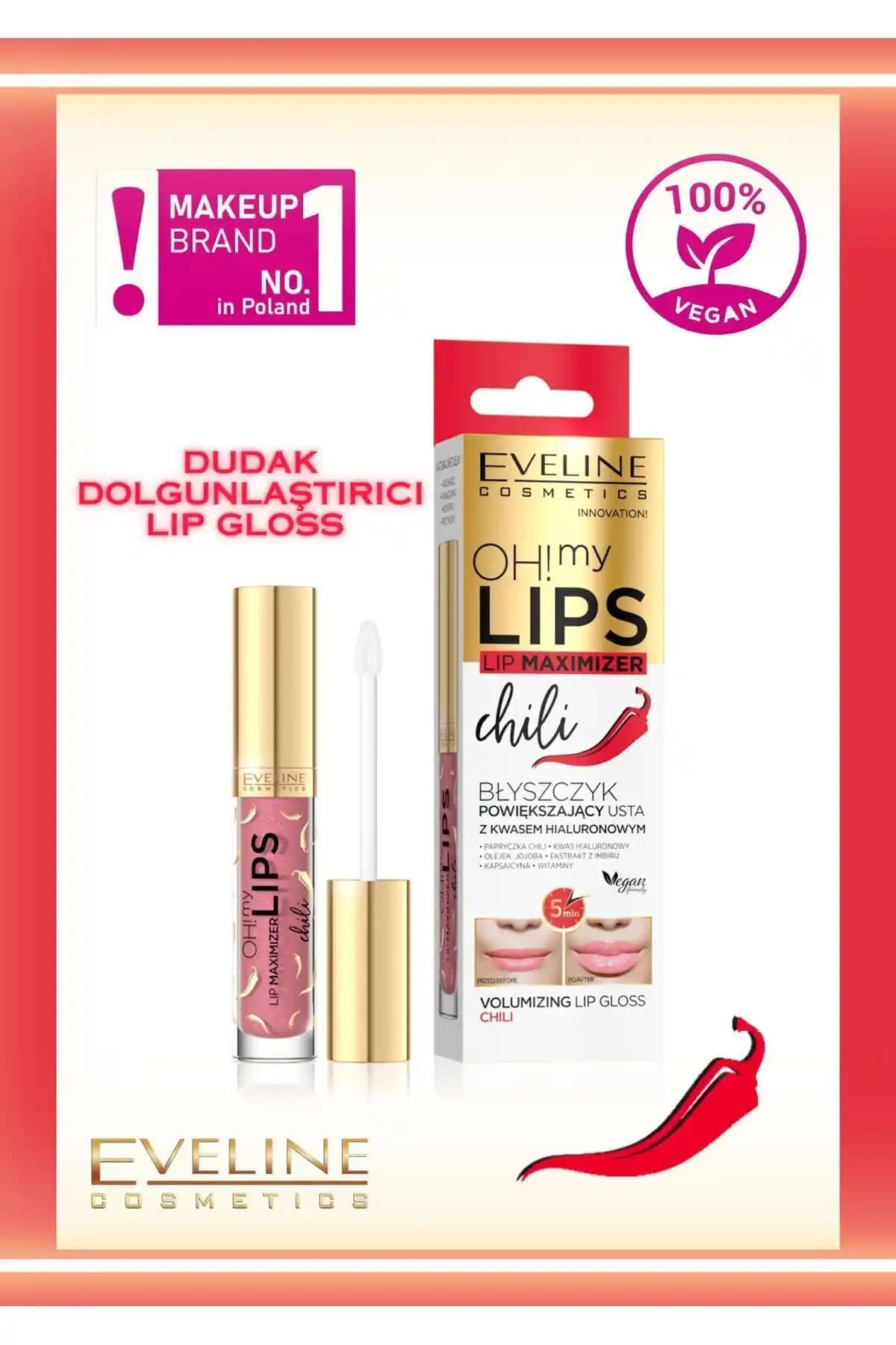 Eveline Oh! My Lips Dudak Parlatıcısı Biber ve Hyaluronik Asit ile Dolgun ve Işıltılı Dudaklar