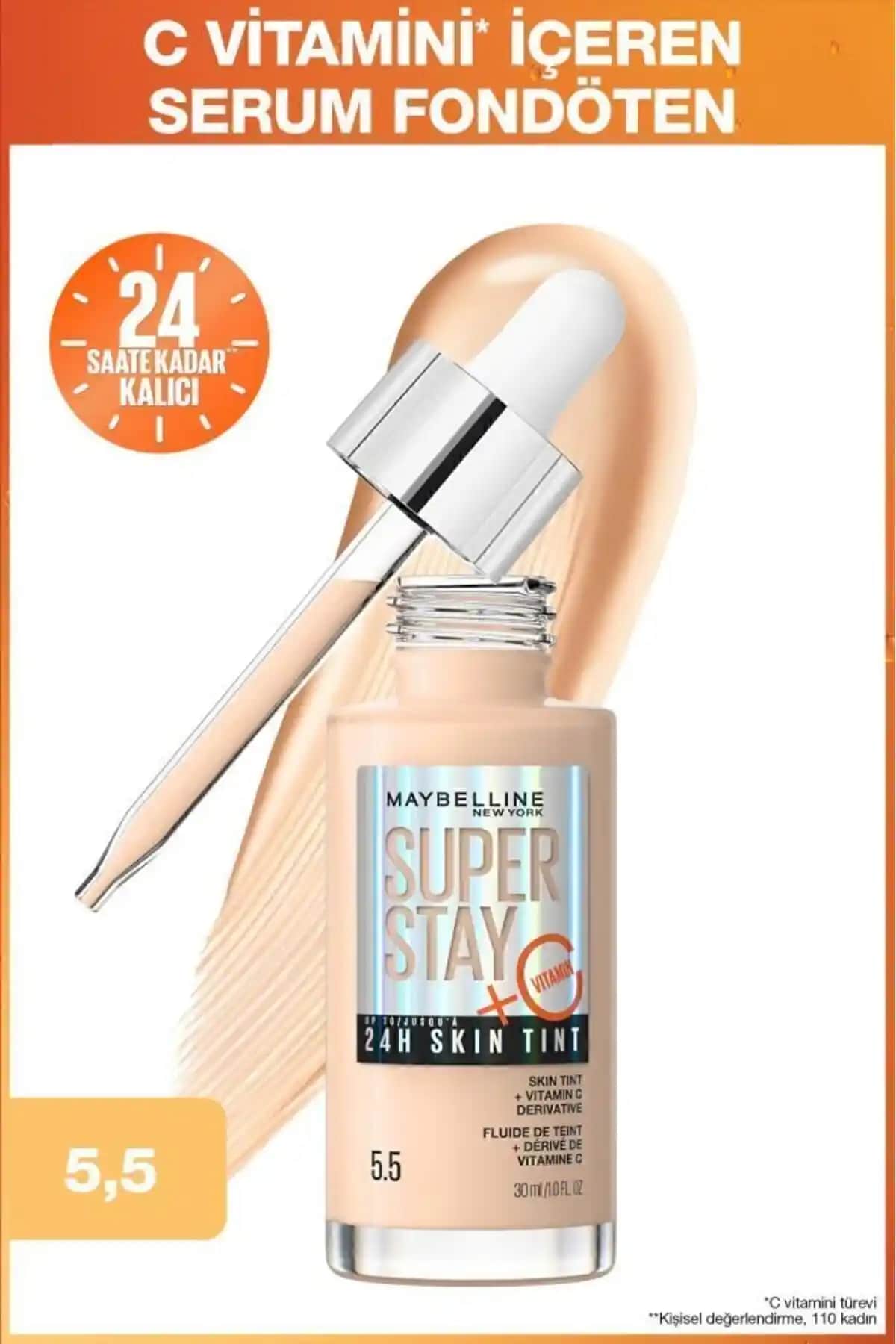 Maybelline New York Super Stay Skin Tint Fondöten 05.5 doğal ve parlak görünüm sağlar