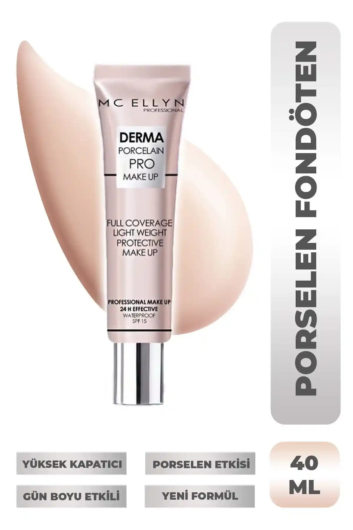 Mcellyn Saten Görünüm Porselen Fondöten Suya Dayanıklı ve Kalıcı Cilt Makyajı İçin