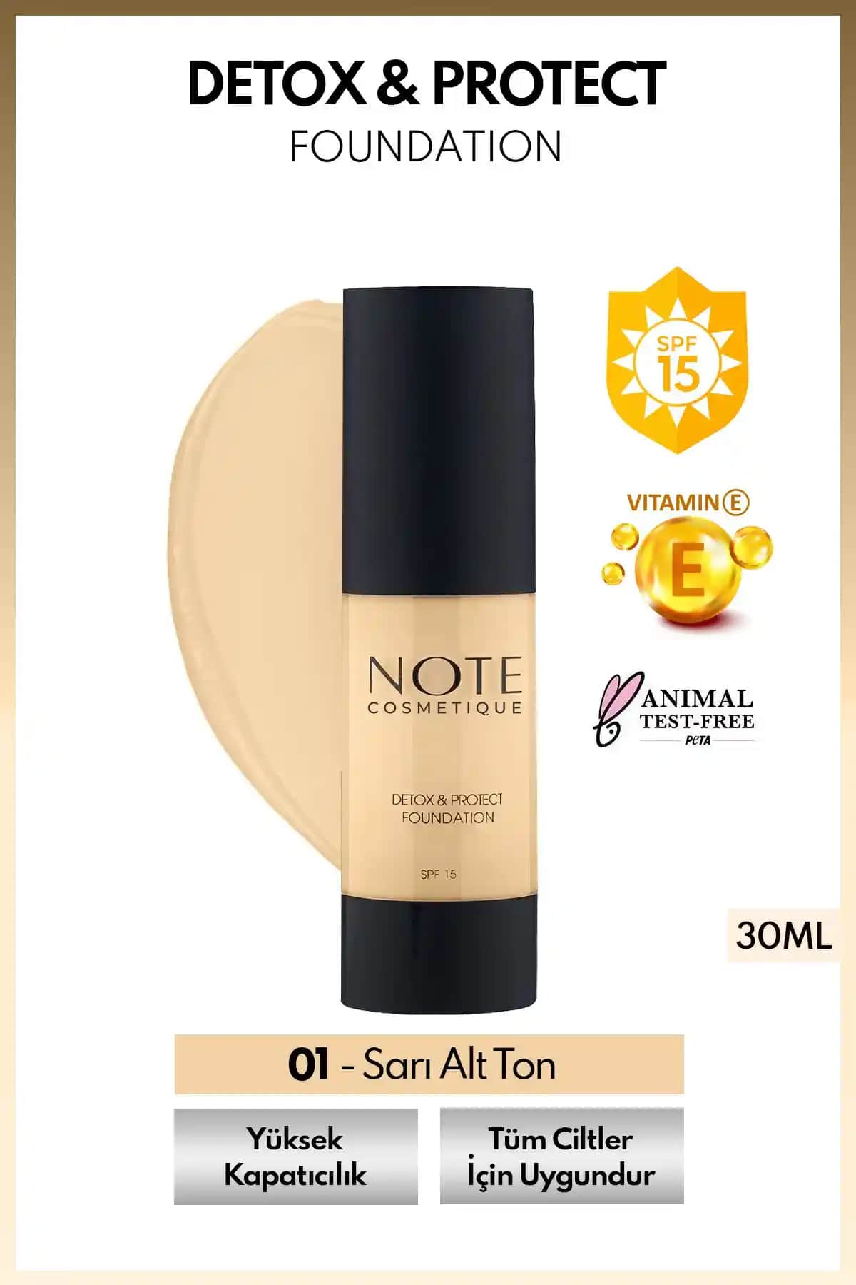 Note Cosmetics Detox & Protect Fondöten SPF 15: Yüksek Kapatıcılık ve Doğal Görünüm Sağlar