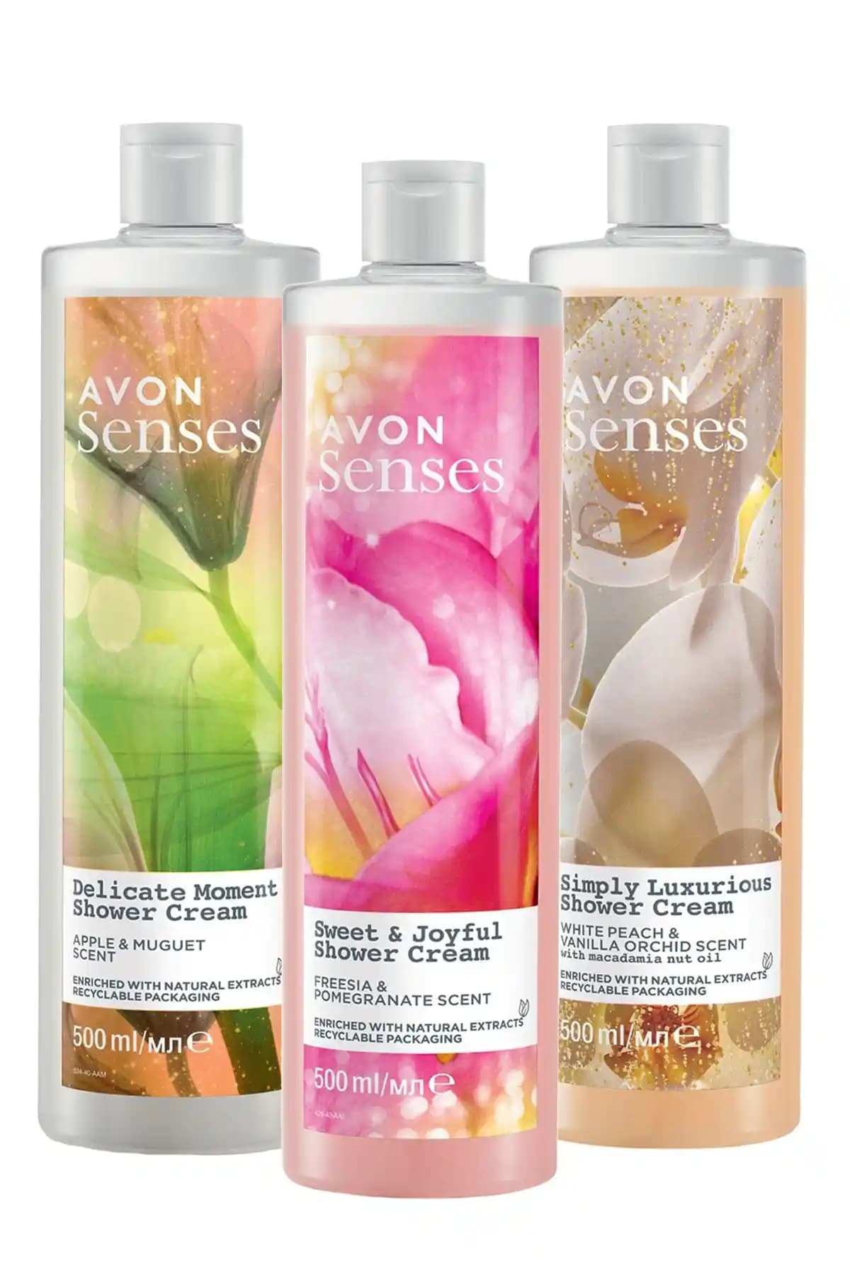 Avon Senses Müge Elma Beyaz Şeftali Vanilya ve Frezya Kokulu Duş Jeli Paketi