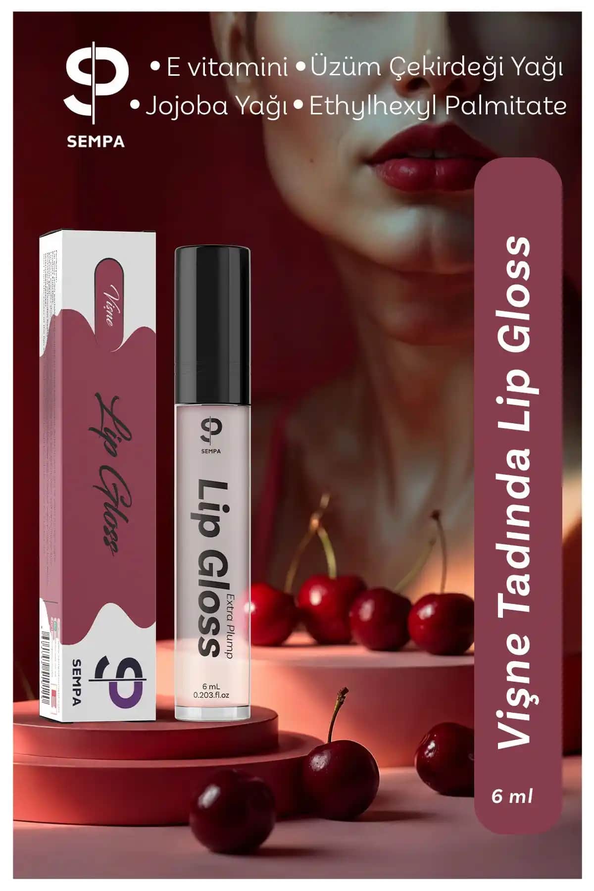 Vişneli Dudak Dolgunlaştırıcı ve Parlatıcı Lip Gloss: Doğal ve Kalıcı Dudak Görünümü
